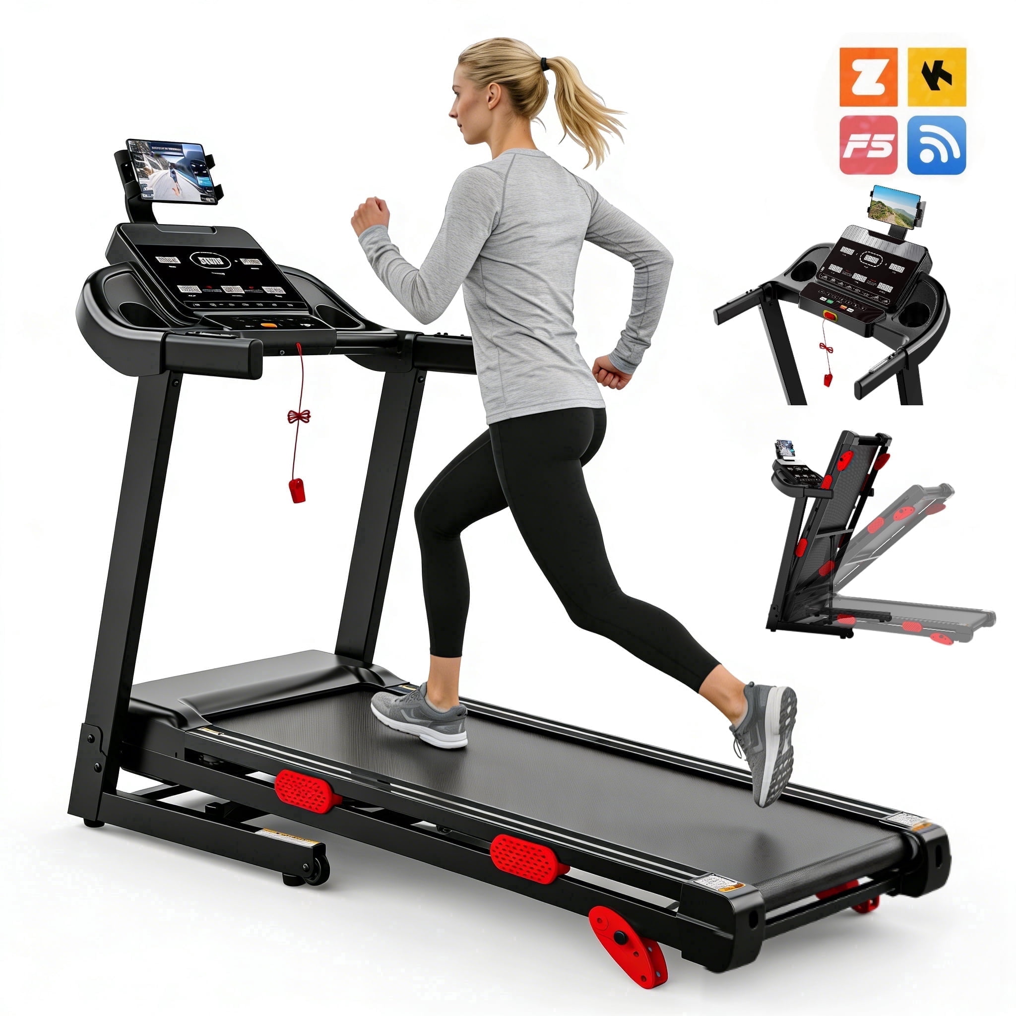 Folding Treadmill with Incline, 3.75HP Motor, 300 lb Capacity, Bluetooth App Connectivity, Compact Running Machine for Walking, Jogging and Running, Space-Saving Design
