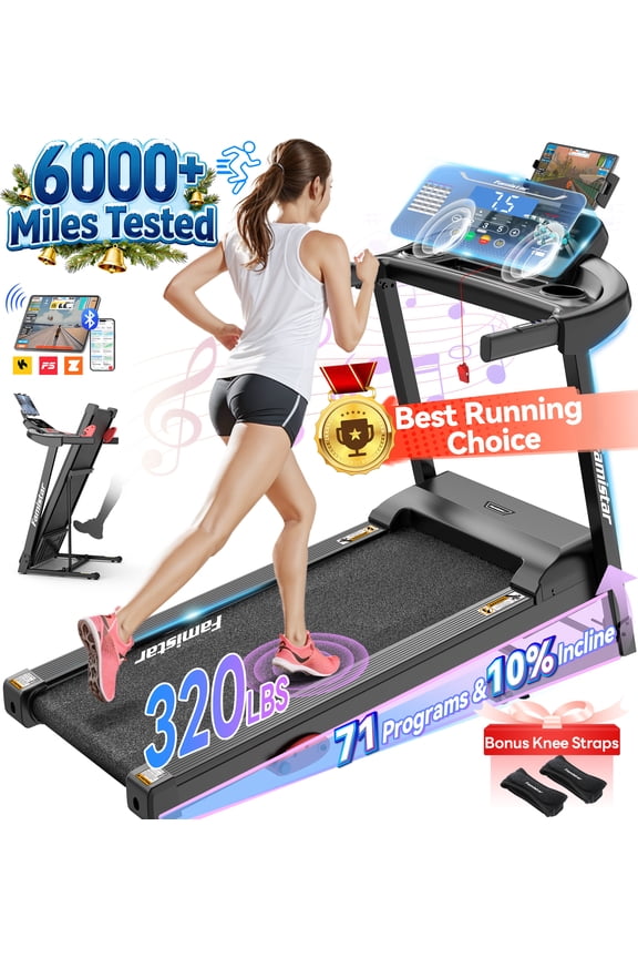 Treadmill for Home, Portable Folding Electric Exercise Treadmill with Adjustable Incline, APP Control, 64 Programs, 320 lb Capacity, 7.5MPH, Bluetooth Speakers, Running Walking Jogging, 01/18 Update