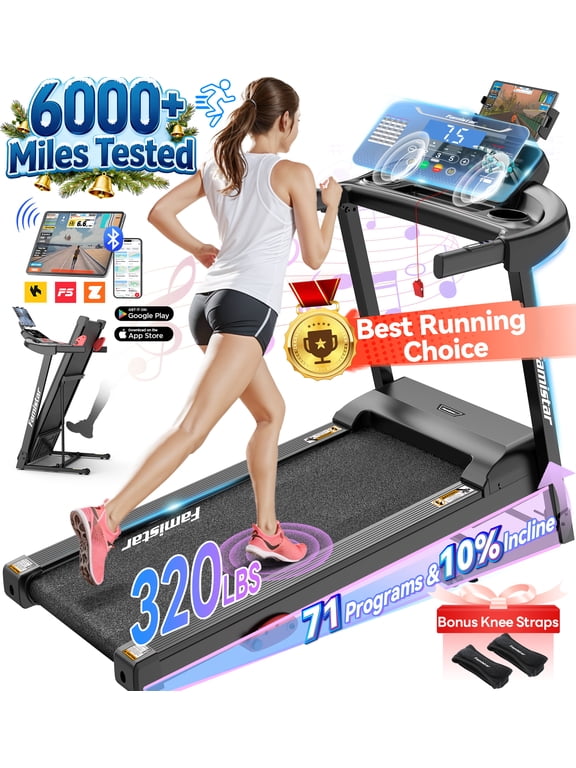 Treadmill for Home, Portable Folding Electric Exercise Treadmill with Adjustable Incline, APP Control, 64 Programs, 320 lb Capacity, 7.5MPH, Bluetooth Speakers, Running Walking Jogging, 06/18 Update
