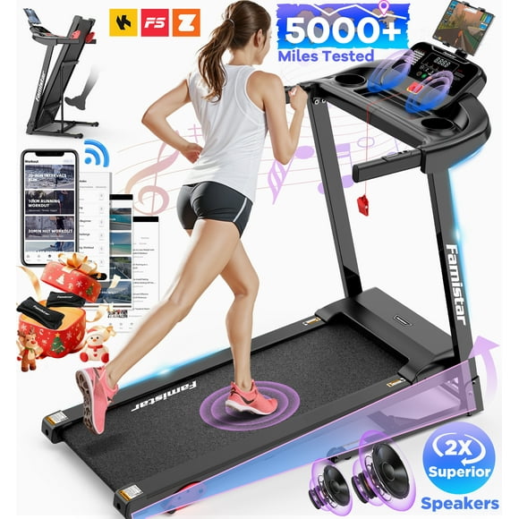 Treadmill for Home, Portable Folding Electric Exercise Treadmill with Adjustable Incline, APP Control, 64 Programs, 300 lb Capacity, 7.5MPH, Bluetooth Speakers, Running Walking Jogging, 12/23 Update