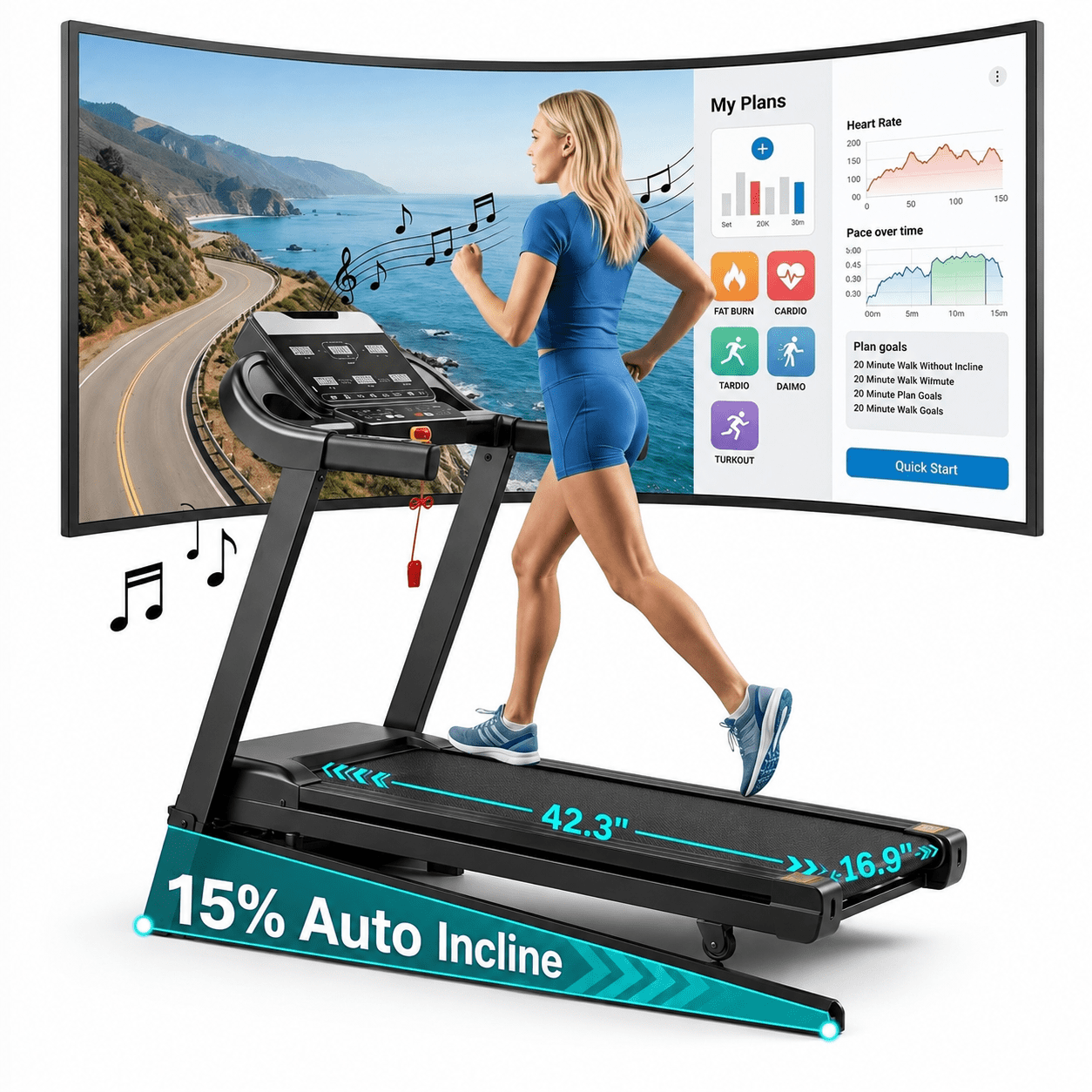 Treadmill with Incline, 3.8 HP Foldable Treadmills for Home, Brushless Motorized Incline Treadmill, Treadmill for Home with 12% Auto Incline, 330 LBS Capacity