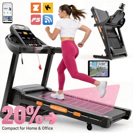 Treadmill with Incline,5HP Treadmills for Home,Portable Electric Treadmill with Handles,Compact Running Treadmills for small space, 300-400LBS Capacity, Exercise treadmill