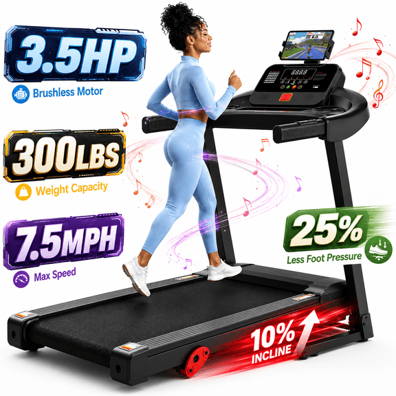 3.5HP Home Treadmill with 12% Incline and Handle Bar, Treadmill for Small Space,0.6-7.5MPH Portable folding Treadmill, Treadmill 300LBS Capacity, walking, running exercise machine, 2026 Upgraded