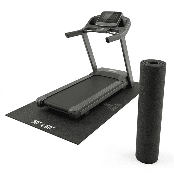 Foldable PVC Treadmill Mat, 30"x60" to 36"x74", Non-Slip Shock Absorbing Floor Protector for Home Gym, Carpet & Hardwood Floors