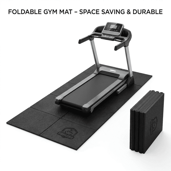 Treadmill Mat 68"x24" to 79"x35.5" Foldable Non-Slip Exercise Equipment Mat, Shock Absorbing Floor Protector for Walking Pad, Home Gym, Carpet & Hardwood Floors