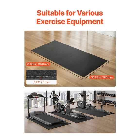 Treadmill Mat for Carpet Floor,1/4"Thick,36"x72"Exercise Equipment Mat for Treadmills,Elliptical,Rowing Machine,High Density PVC Floor Protector,Waterproof&Non-slip for Home Gym