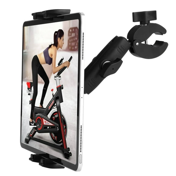 Treadmill Tablet Ipad Holder Bike Handlebar Mount Clamp for Stationary Bicycle Elliptical Bike Peloton Stroller for 4-13" Devices, iPad Pro 12.9, Air, Mini, Galaxy Tabs, iPhone