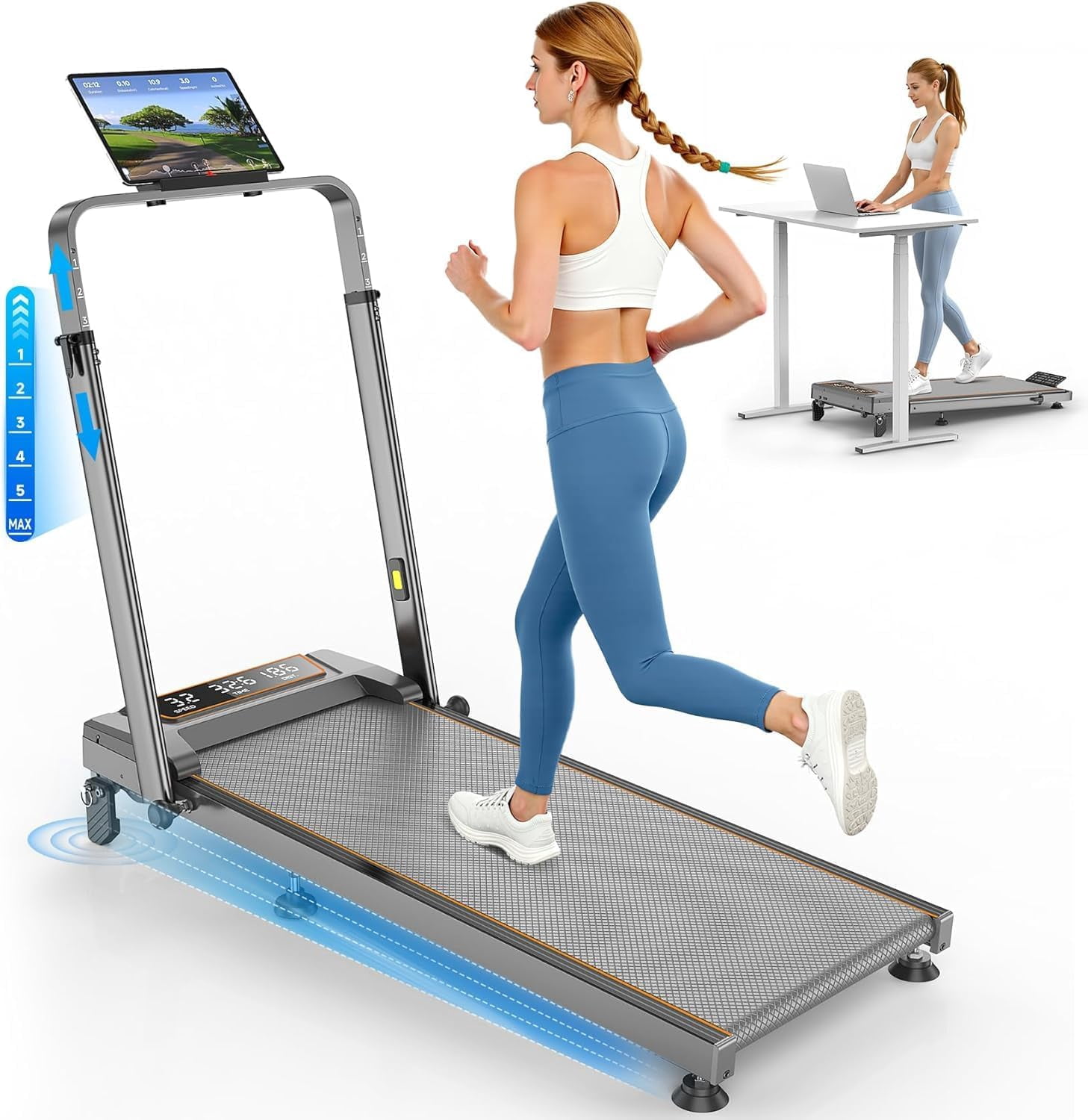 Treadmill Walking Pad with 12% Incline & Height Adjustable Handle Bar ...