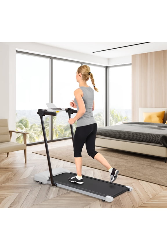 Treadmill for Home Walking & Running, LED Display for Speed, Time, Distance, Calories, Up to 7.5 MPH, Built-in Wheels for Easy Mobility,Grey