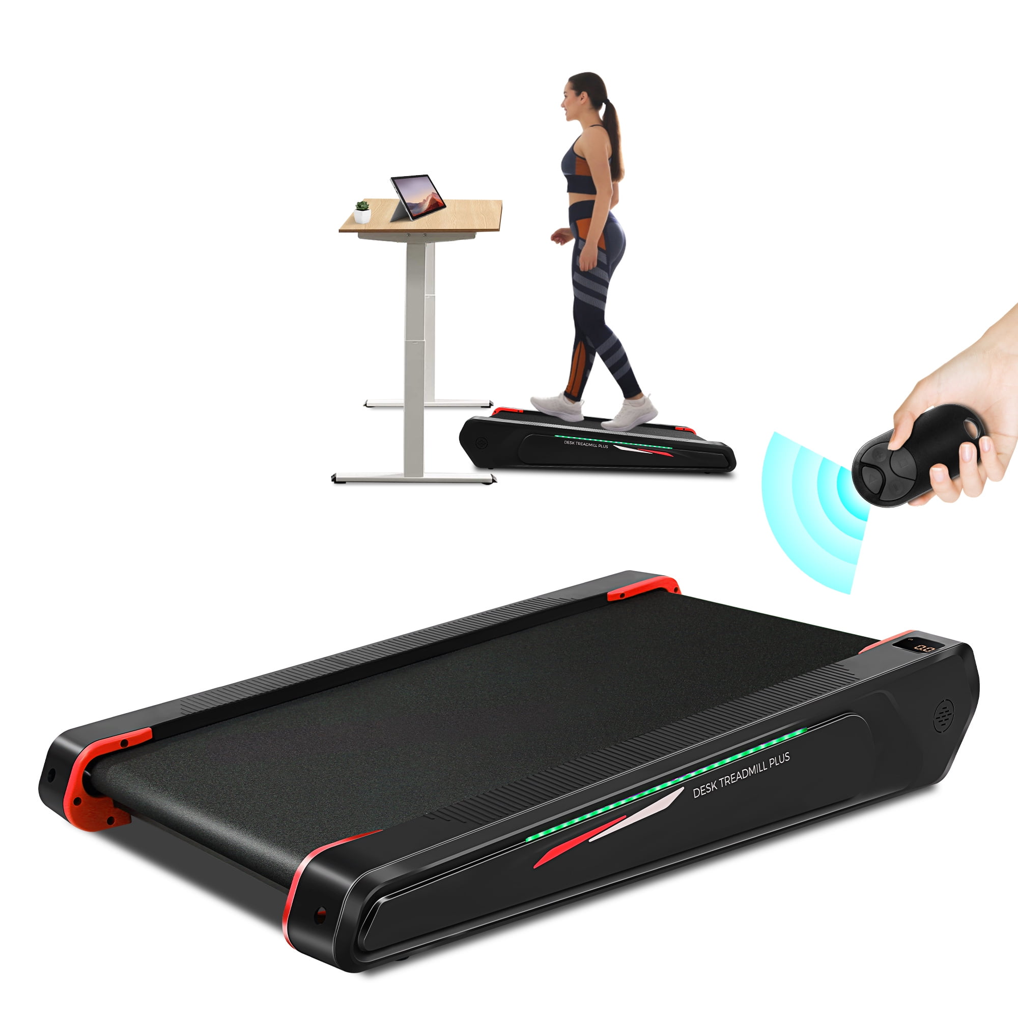 Treadmill walk pad with Incline 2.5HP Under Desk Treadmill Smallest Treadmills for Home Office with Cool Lighting Smart Remote Control Max 300lbs
