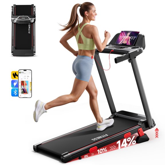 Treadmill with 14% Incline for Home, Portable Treadmill with 7.5MPH Adjustable Speed ,300lbs Capacity, APP and Remote Control