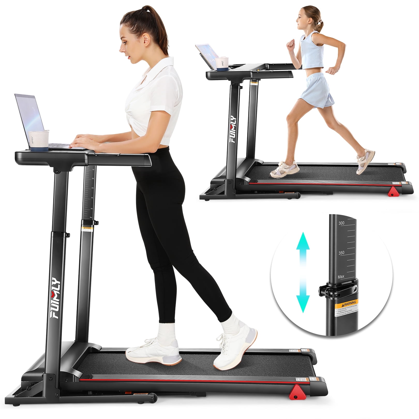 Treadmill With Desk Workstation & Adjustable Height 300 LBS Weight Capacity Folding Treadmill Bluetooth Speaker Portable Walking Pad Treadmill Desktop Offic