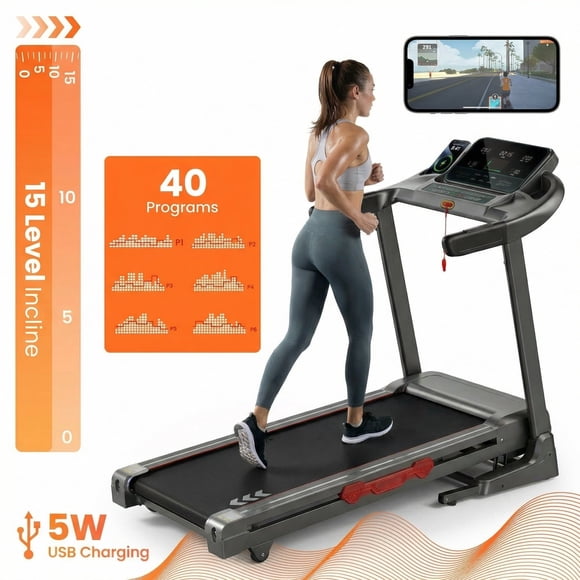 Maxkare Auto Incline Treadmill Folding Electric Treadmill 286lbs APP Bluetooth Exercise Treadmill for Home Office Speed Range of 0.6 to 9 mph