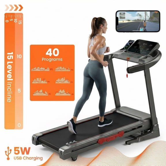 Maxkare Auto Incline Treadmill Folding Electric Treadmill 286lbs APP Bluetooth Exercise Treadmill for Home Office Speed Range of 0.6 to 9 mph