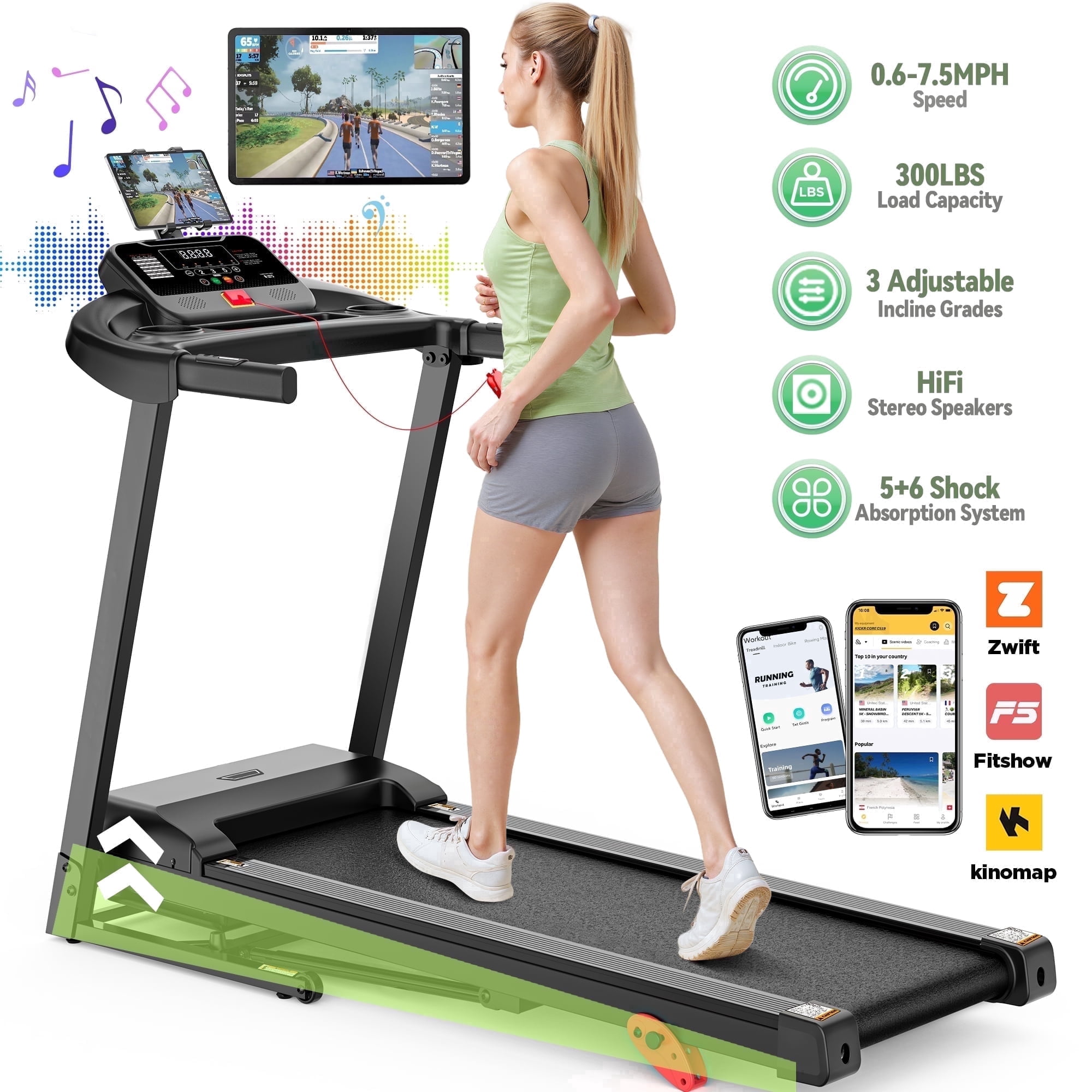 3.15HP Electric Treadmill 300 lbs Capacity, Treadmill with Incline, Tablet holder for Home Treadmill, APP Controlled, Shock Absorption, Home Office Running Machine
