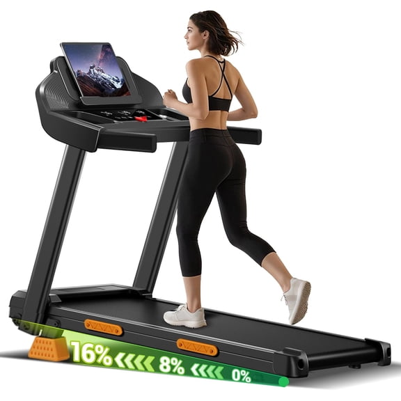 Treadmills for Home with 16% Incline & Led Screen, 7-Layer Shock-Absorbing Foldable Treadmill with Handle Bar for Convenient Storage, 3.0HP Walking Pad Treadmill Up to 400lbs 0.6-7.0MPH