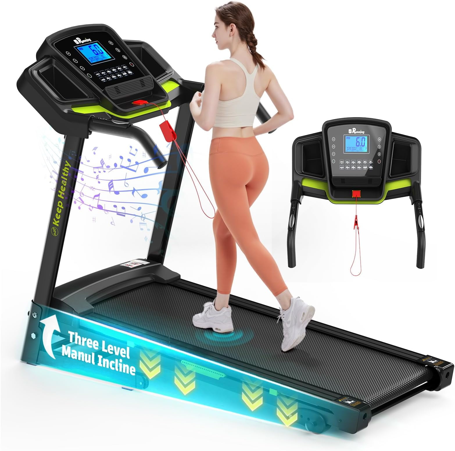 Treadmills for Home Folding Treadmill with Incline 3.5HP Quiet Brushless, Walking Pad Treadmill Running Machine 330 Lbs Capacity, App, Pulse Sensor Heart Rate with LCD Display Holder for Cup & Phone