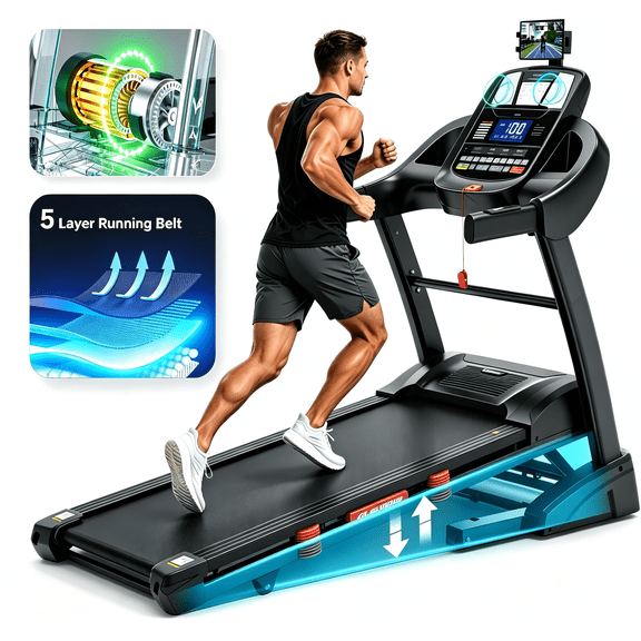 Treadmills for Home with 20% Auto Incline - Wide Belt, 12MPH Max Speed, 400LBS Capacity, 5.05HP Heart Monitr Handle Bars