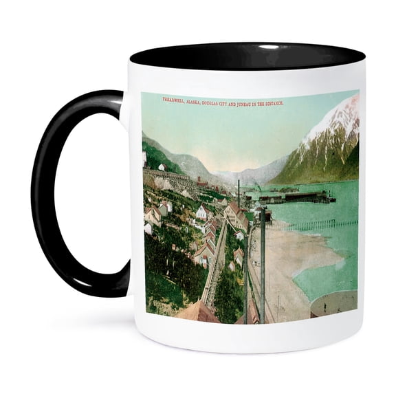 Treadwell Alaska Douglas City And Juneau In The Distance Vintage Postcard, 11oz Two-Tone Black Mug
