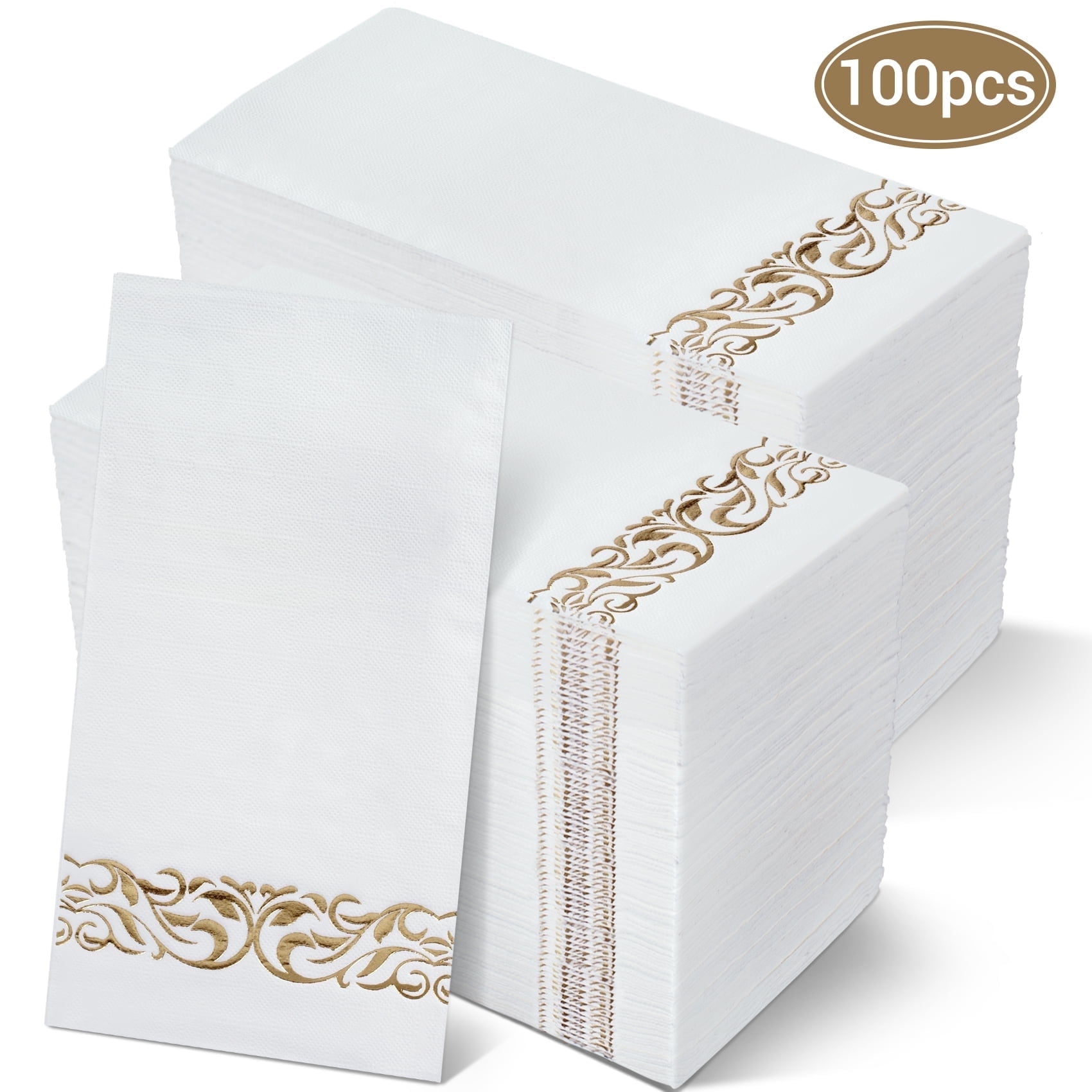 Treamon 100 Pcs Gold Linen-Feel Disposable Guest T