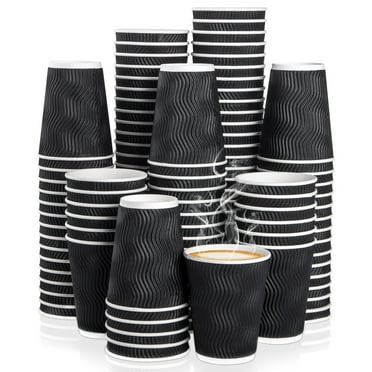 Treamon Paper Cups Disposable Coffee Cups with Thermal Insulation Ripple, 12 oz 100 Pack, Black