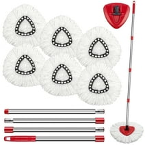 Treamon 6 Pack Red Washable Spin Mop Refill Heads, 30-58in Handle, Microfiber Mop Replacement Head for Floor Cleaning