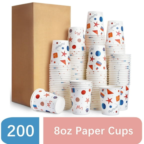 Treamon Paper Cups Disposable Coffee Cups Colorful Hot Cold Beverage Drinking Cups, 8 oz 200 Count