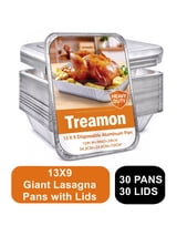 Treamon Aluminum Foil Pans with Lids, Disposable Tin Pans, 9" x 13" 30 Count