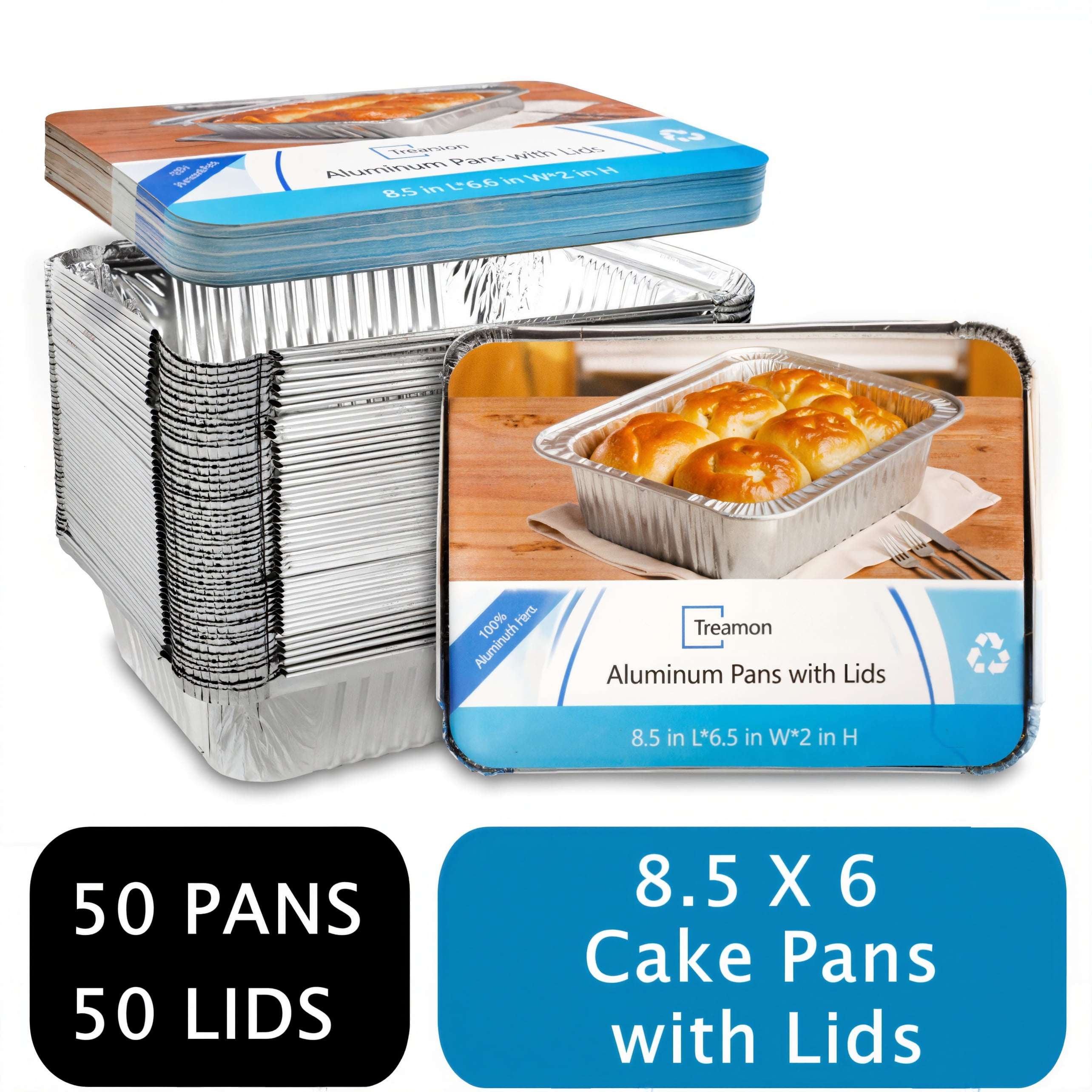 Walmart Black Friday Deals 2025 Treamon Aluminum Pans with Lids, Disposable Tin Foil Pans 8.5" x 6" 50 Count
