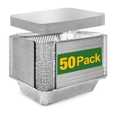 Treamon Aluminum Pans with Lids, Disposable Tin Foil Pans 8.5" x 6" 50 Count