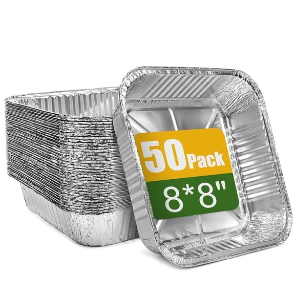 Treamon Aluminum Pans, Square Disposable Tin Foil Pans, 8*8" 50 Count