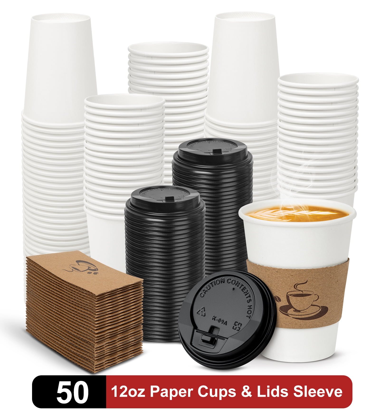 Treamon Disposable Paper Cups with Lids Sleeve 12 oz 50 Count Insulated Shop Black Friday Deals for 2024 Walmart