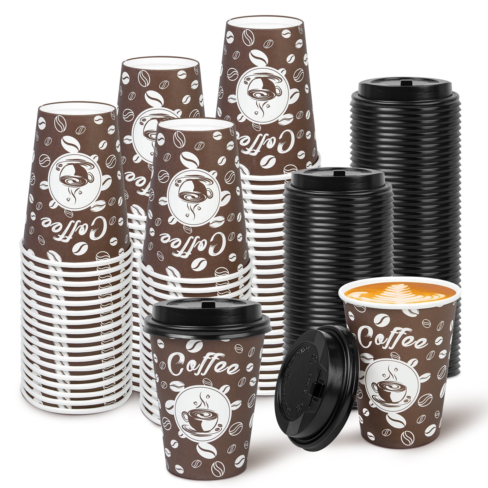 Treamon Paper Cups, To Go Hot Cups Disposable Cups with Lids, 12 oz 50 Count