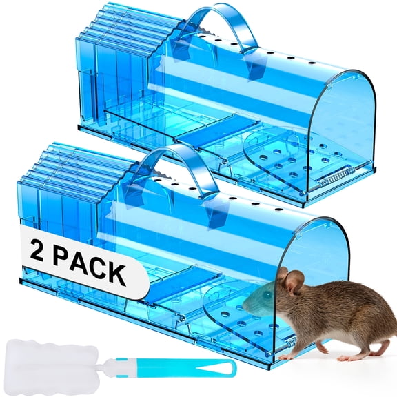 Treamon Humane Mouse Traps, 12.6 Inches No Kill Mouse Trap, Reusable with Cleaning Brush, 2 Pack Blue