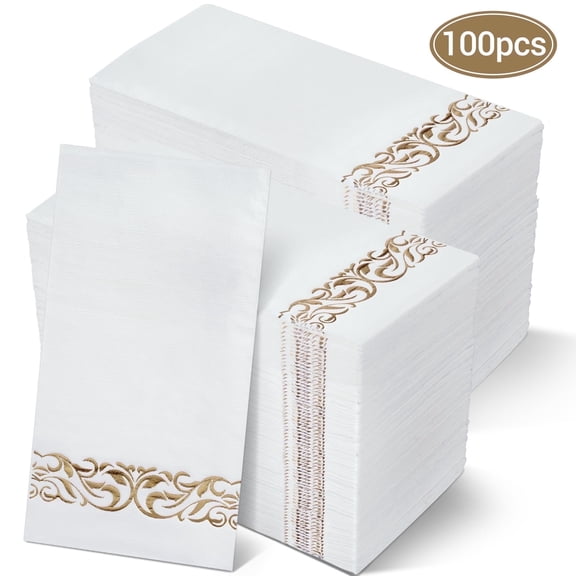 Treamon Linen Feel Paper Napkins, Guest Hand Towels Disposable Guest Towels, 100 Pcs