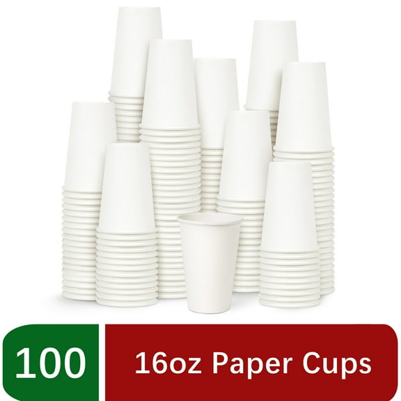 Treamon Paper Cups Disposable Cups, 16 oz 100 Count, White
