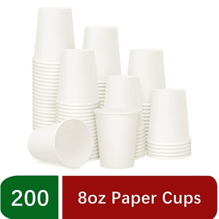 Treamon Paper Cups Disposable Cups, 8 oz 200 Count, White