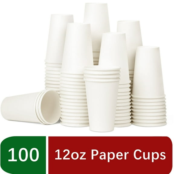 Treamon Paper Cups Disposable Hot Cups, 12 oz 100 Count, White