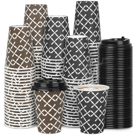 Treamon Paper Cups Hot Cups, Disposable To Go Cups with Lids, 12 oz 100 Count