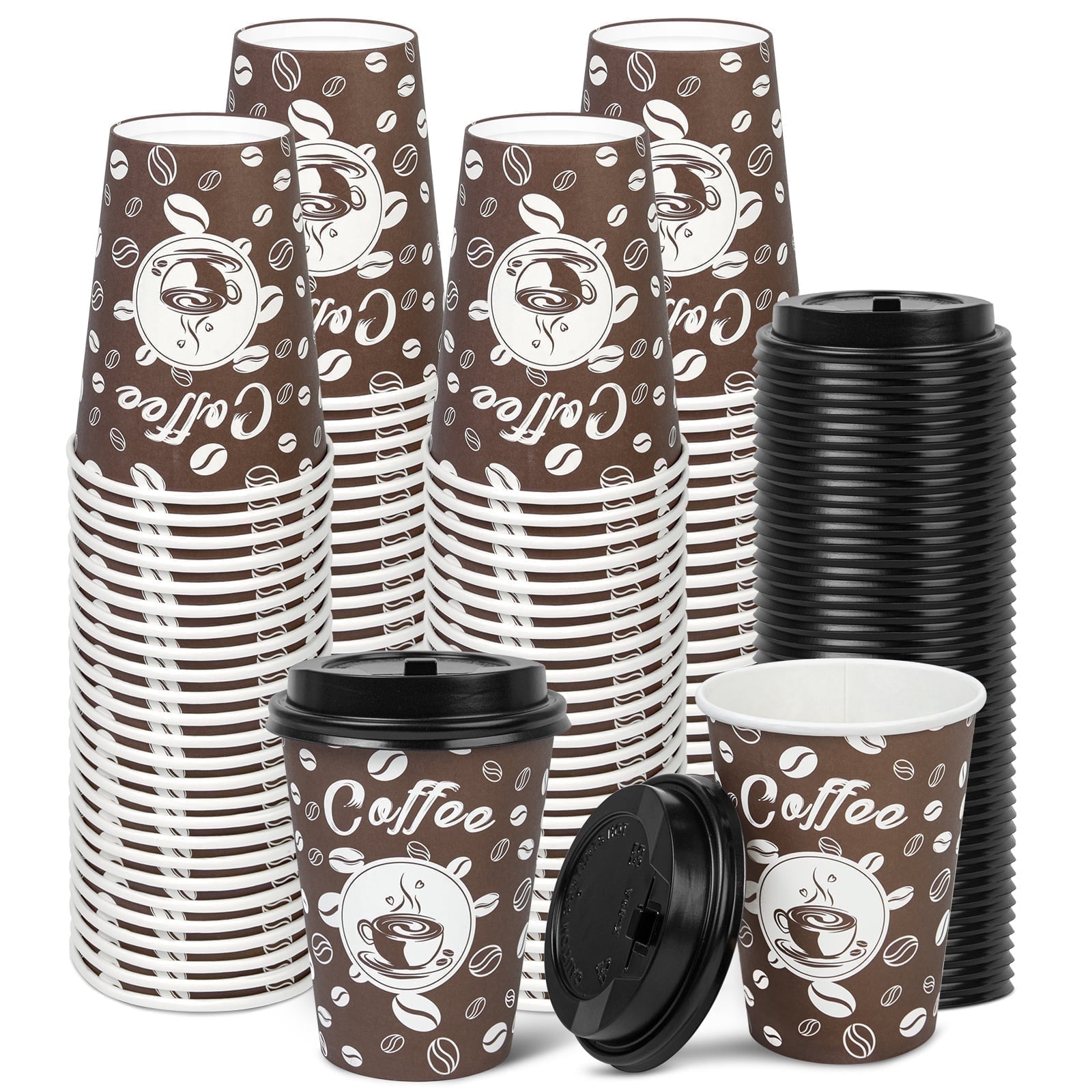 Disposable Espresso Cups with Lids - 4 Oz - 50 Sets - Kraft Coffee Print -  Small To Go Paper Cups with Tops for Home Office or Party - Walmart.com