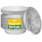 Treamon Round Aluminum Foil Pans, Disposable Tin Foil Pans with Lids, 7  50 Count