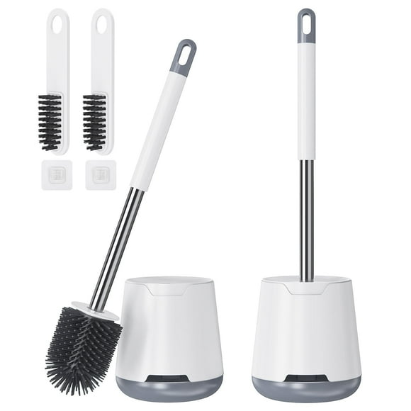 Treamon Silicone Toilet Brush and Caddy Holder Set, 2 Pack Toilet Bowl Brush for Bathroom, with Small Cleaning Brush Scrubber