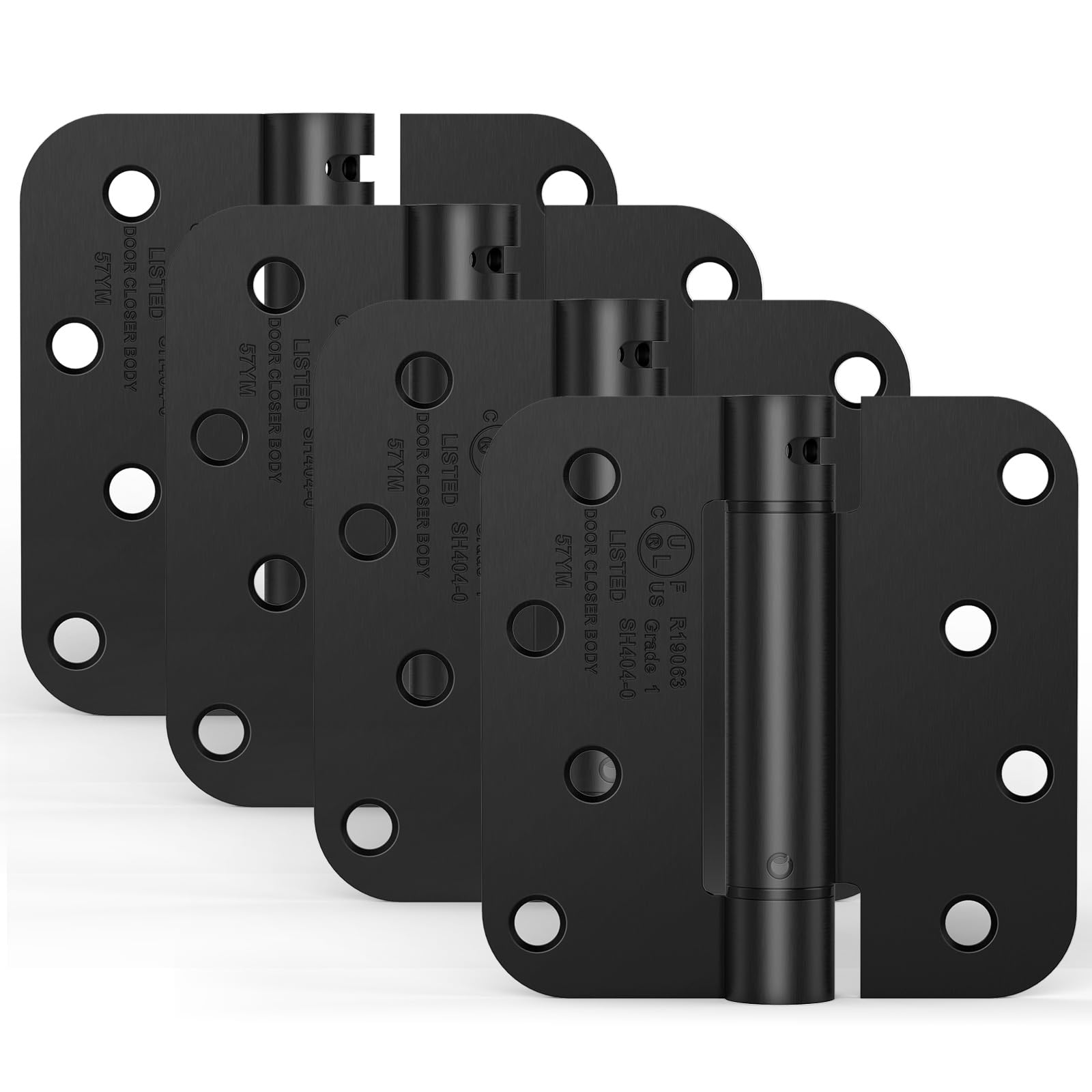 3 Pack 4" Self-Closing Door Hinges - Black Finish, Square Corner, Reversible For Left/Right Hand Doors