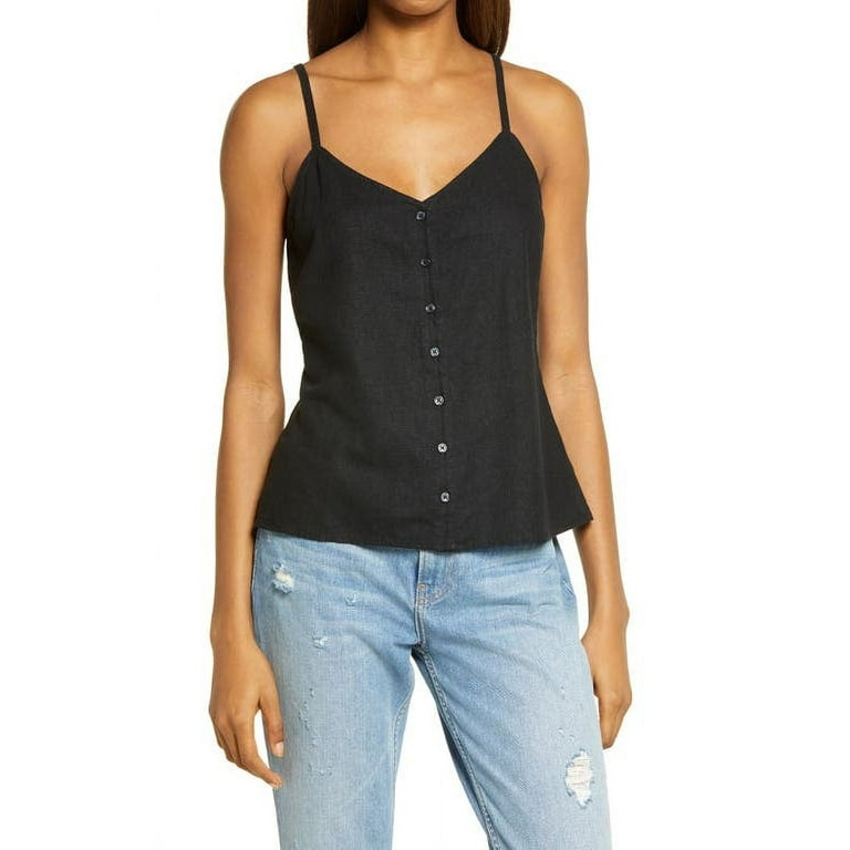 Treasure & Bond Button-Up Linen Blend Camisole in Black at Nordstrom, Size  Small