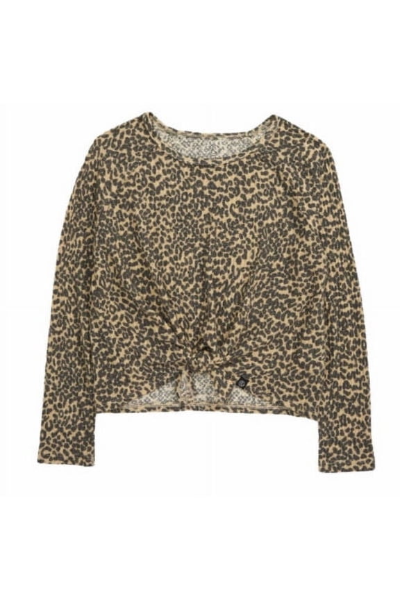 Women's Long Sleeve Tie Front Leopard Print Top Brown XL, NWT