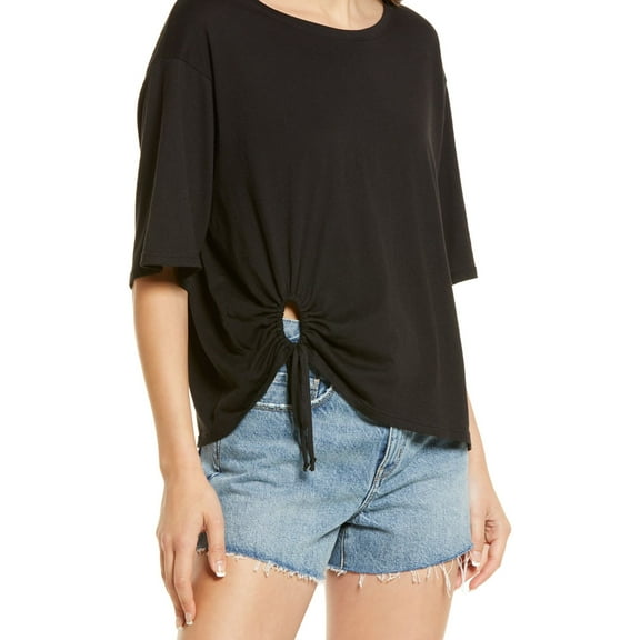 Treasure & Bond Womens Keyhole Basic T-Shirt, Black, Small