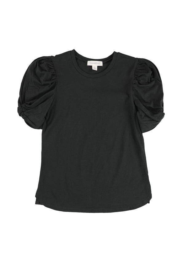 Womens Puff Sleeve Basic T-Shirt, Black, X-Large