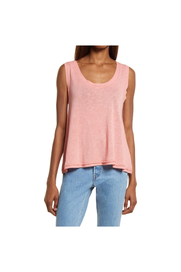 Womens Raw Edge Burnout Tank Top, Pink, Small