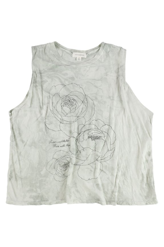 Womens Roses Tank Top, Green, Plus Size, 1X