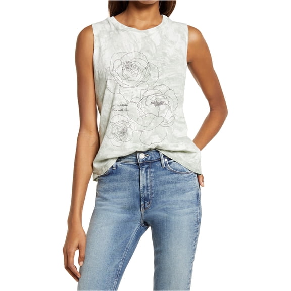 Treasure & Bond Womens Roses Tank Top, Green, X-Small